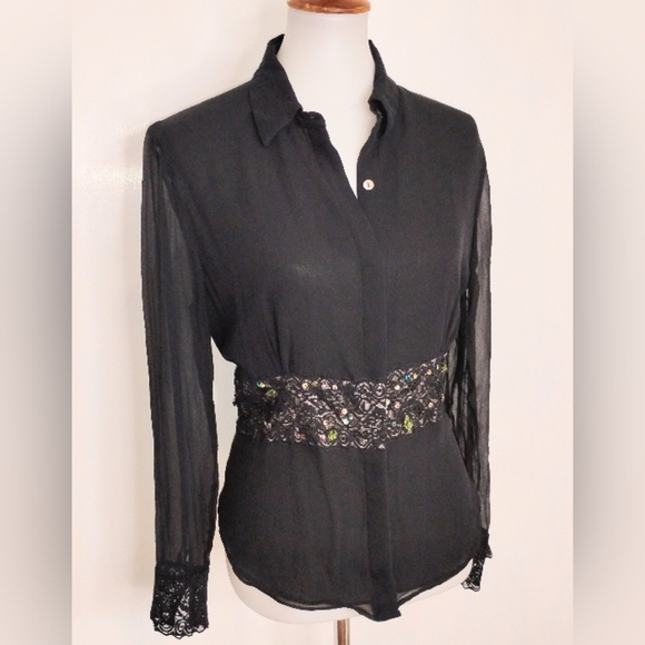 EDWARD SILK CHIFFON BLOUSE WITH EMBELLISHED WAIST BAND - Picture 11 of 11
